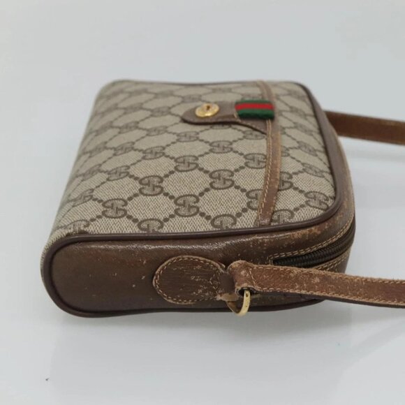 GUCCI GG Supreme Web Sherry Line Bag PVC Beige Gold - Picture 3 of 16